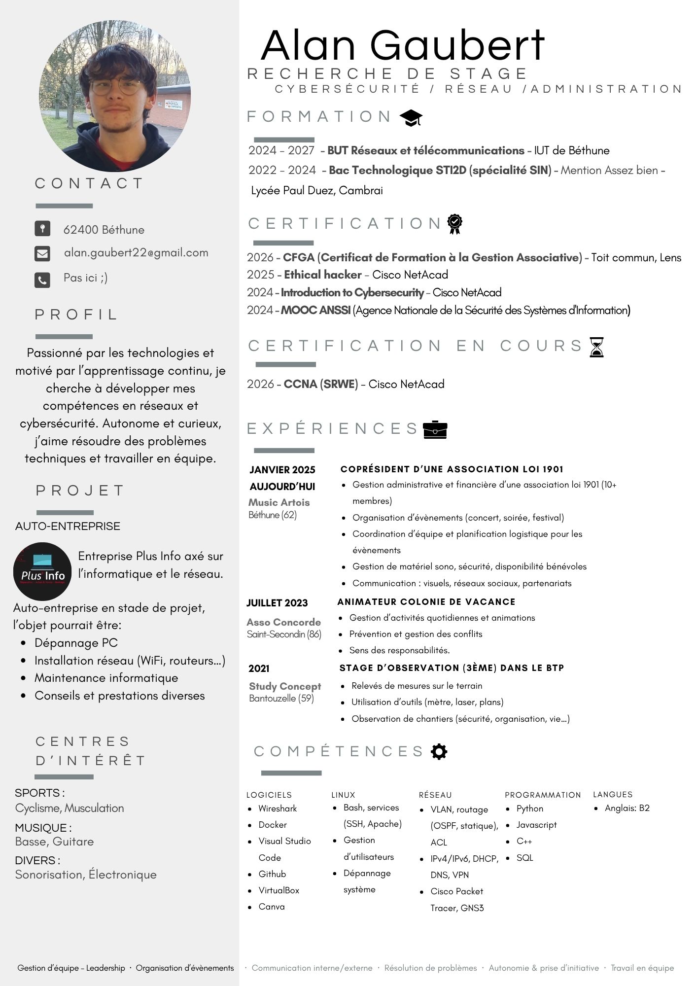 Aperçu du Curriculum Vitae d'Alan Gaubert